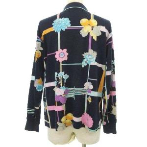 LEONARD SPORT ポロシャツ フルーツ 花柄 長袖 カットソー トップス L 紺 ネイビー IBO27