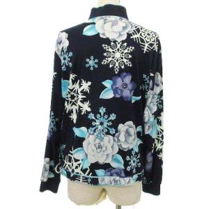 LEONARD SPORT ハイネック シャツ 長袖 ハーフボタン 花柄 スノーフレーク柄 カットソー 44 ネイビー