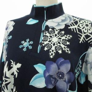 LEONARD SPORT ハイネック シャツ 長袖 ハーフボタン 花柄 スノーフレーク柄 カットソー 44 ネイビー
