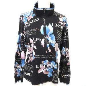 LEONARD SPORT ポロシャツ 長袖 ハーフジップ ゴルフウェア 花柄 ロゴ 44 ブラック