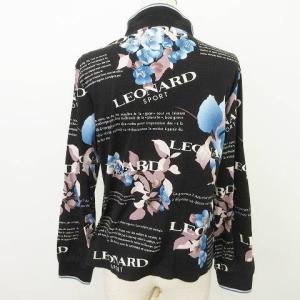 LEONARD SPORT ポロシャツ 長袖 ハーフジップ ゴルフウェア 花柄 ロゴ 44 ブラック