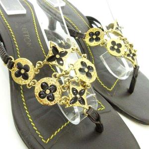 LOUIS VUITTON モノグラムフラワー ミュール レザー トング サンダル 37 茶