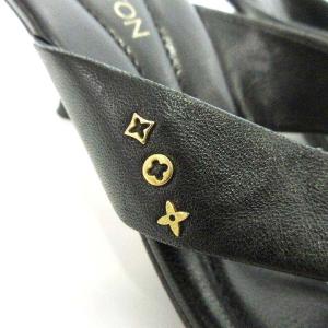 LOUIS VUITTON レザー クロス ストラップ ミュール フラワー金具 サンダル イタリア製 36.5 23.5cm 黒 ブラック IBO27
