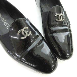 CHANEL パテントレザーローファー ココマーク 24cm 黒