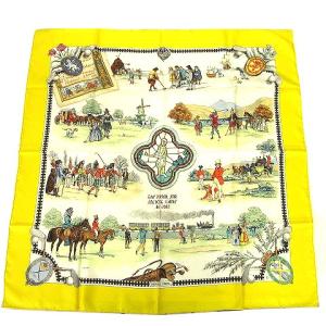 美品 カレ 90 the royal ans ancient game of golf 大判 スカーフ シルク ゴルフ 黄
