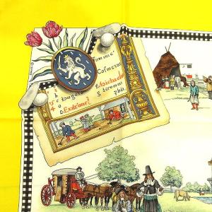 HERMES 美品 カレ 90 the royal ans ancient game of golf 大判 スカーフ シルク ゴルフ 黄