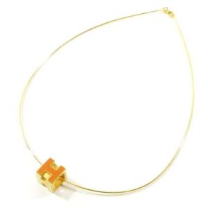 HERMES カージュドアッシュ Hキューブ ネックレス  オレンジ