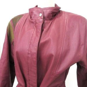 VALENTINO GARAVANI レザー ジャケット 中綿 カットワーク ベルト 比翼ボタン 38 レッド