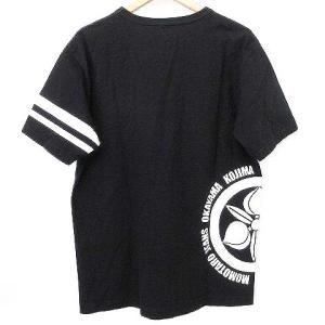 桃太郎ジーンズ MOMOTARO JEANS Tシャツ 半袖 ロゴ プリント 2ライン クルーネック カットソー L ブラック