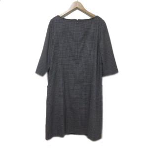23区 ワンピース ひざ丈 ウール チェック 七分袖 グレー