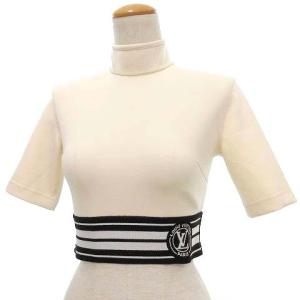 美品 22SS スポーティ クロップド トップス LVストライプ ハイネック 半袖 カットソー イタリア製 国内正規 34