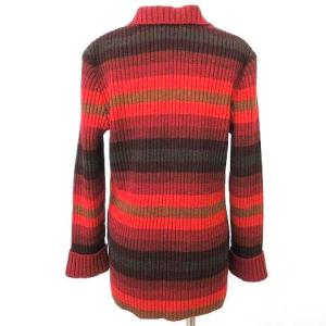 YVES SAINT LAURENT カーディガン ジャケット マルチボーダー リブ ニット 国内正規 M レッド