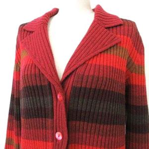 YVES SAINT LAURENT カーディガン ジャケット マルチボーダー リブ ニット 国内正規 M レッド