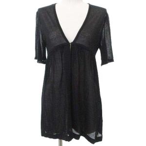 FASHION シアー カーディガン 長袖 シースルー 羽織 ラインストーンロゴ M 黒 ブラック