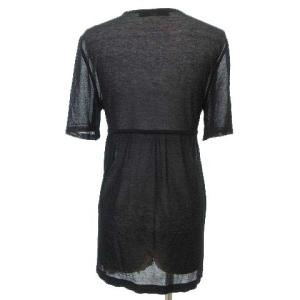 LEONARD FASHION シアー カーディガン 長袖 シースルー 羽織 ラインストーンロゴ M 黒 ブラック