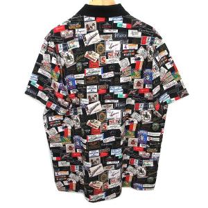 Supreme 21SS ラベル ポロシャツ 半袖 総柄 コットン L 黒