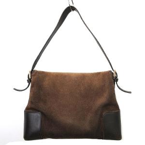 LOEWE ヴィンテージ ショルダーバッグ スエード 型押し フラップ レザー ブラウン