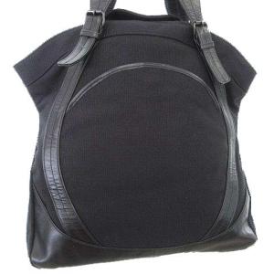 ISSEY MIYAKE トートバッグ キャンバス × レザー 肩掛け ショルダーバッグ ブラック