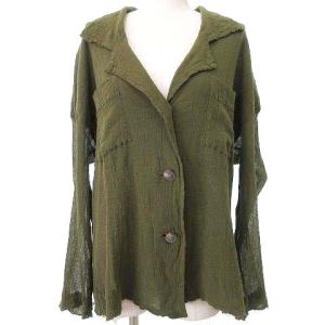 ペルマネンテ PERMANENTE 04年製 カーディガン シアー 無地 コットン メッシュ ワイド シャツ M カーキ系