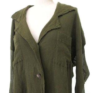 ISSEY MIYAKE ペルマネンテ PERMANENTE 04年製 カーディガン シアー 無地 コットン メッシュ ワイド シャツ M カーキ系