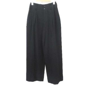 ウール スラックス パンツ 無地 ハイウエスト ツータック ストレート M ブラック