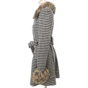 Lois CRAYON ロングコート エコファー 4WAY アンゴラ混 千鳥格子 チェック バックリボン ホワイト