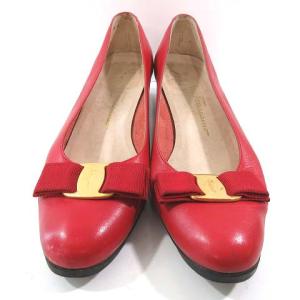 Salvatore Ferragamo ヴァラ レザー パンプス ローヒール 6C レッド イタリア製