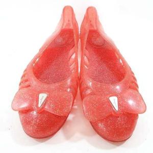 Salvatore Ferragamo ラバー バレエシューズ フラットシューズ リボン ラメ ロゴ 8 25?p相当 赤 レッド IBO30