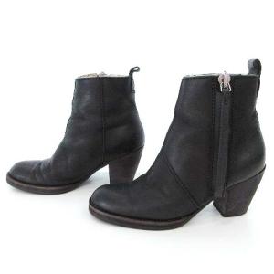 Acne Studios ムートン ブーツ レザー サイドジップ ショートブーツ 36 ブラック