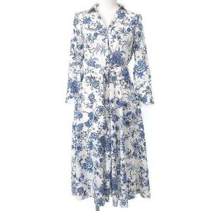 Diagram 21SS シャツ ワンピース ロング 花柄 スキッパー ウエストベルト 36 ホワイト ブルー 