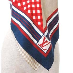 LOUIS VUITTON RW141W F5BLIBO30 シルクスカーフトップス ギンガムチェック ベージュ レッド