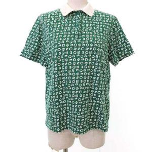 SPORTS ヴィンテージ ポロシャツ 半袖 総柄 カットソー地 トップス ゴルフウエア M 緑 グリーン IBO30