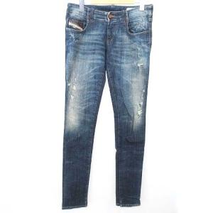 スーパースリムスキニー ローウエスト ジョグジーンズ デニム パンツ ダメージ加工 ネイビー