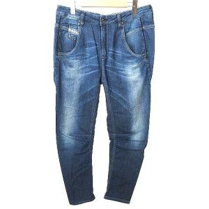 ボーイフレンド デニムパンツ FAYZA ストレッチ ジップ ユーズド加工 28 インディゴ