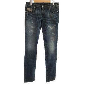 デニムパンツ GRUPEE ストレッチ ローライズ ジップ ヴィンテージ加工 27 インディゴ