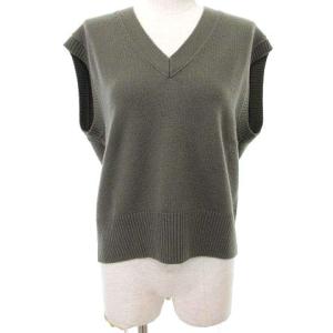 19AW ニット ベスト ウール Vネック 無地 2 カーキ
