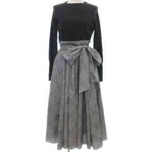 21AW 撥水タフタ ニット ドッキング ワンピース ロング グレンチェック 肩見せ 36 ブラック