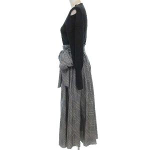 CELFORD 21AW 撥水タフタ ニット ドッキング ワンピース ロング グレンチェック 肩見せ 36 ブラック