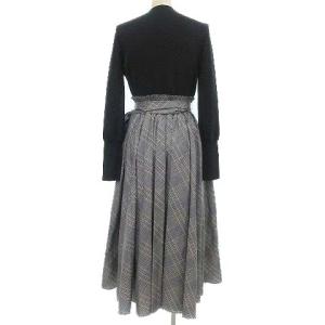 CELFORD 21AW 撥水タフタ ニット ドッキング ワンピース ロング グレンチェック 肩見せ 36 ブラック