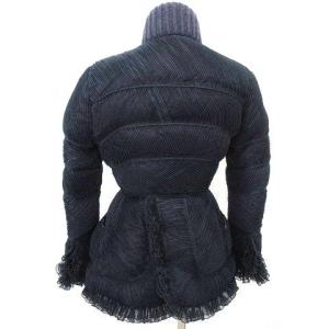 Ermanno Scervino ダウンコート アウター D150A962Z90 シングル シルク カシミヤ フリル 無地 38 Mサイズ相当 紺 ネイビー