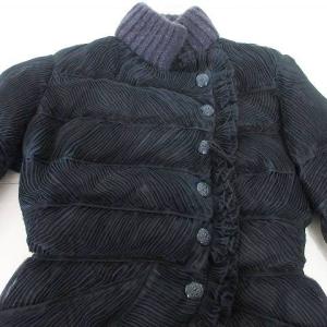 Ermanno Scervino ダウンコート アウター D150A962Z90 シングル シルク カシミヤ フリル 無地 38 Mサイズ相当 紺 ネイビー