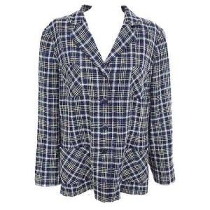 ジャケット チェック ツイード テーラード コットン 大きいサイズ 15+ XXL 紺 ネイビー IBO30