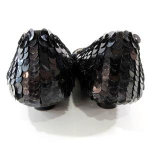 PRADA スパンコール パンプス シューズ オープントゥ ローヒール 37 24cm 黒 ブラック IBO30 A1104