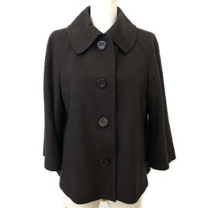 ショートコート アンゴラ混 袖フレア 無地 ウール 44 チャコールグレー