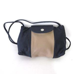 ミニ ショルダーバッグ ポシェット 裏地総柄 レザー ネイビー ブラウン