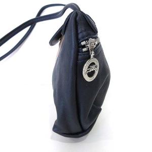 Longchamp ミニ ショルダーバッグ ポシェット 裏地総柄 レザー ネイビー ブラウン