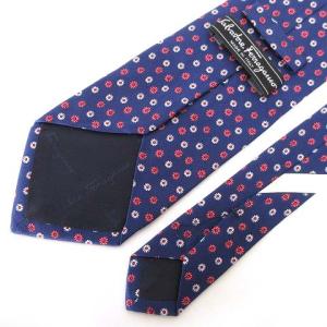 Salvatore Ferragamo シルク100% ネクタイ レギュラータイ 花柄 スーツ フォーマル ネイビー イタリア製