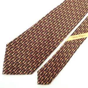 Salvatore Ferragamo シルク100% ネクタイ レギュラータイ 犬柄 フォーマル スーツ ブラック イタリア製