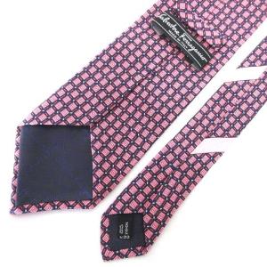 Salvatore Ferragamo シルク100% ネクタイ レギュラータイ 総柄 フォーマル スーツ ネイビー ピンク イタリア製