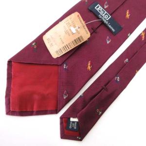POLO RALPH LAUREN タグ付き シルク100% ネクタイ レギュラータイ 総柄 刺繍 スーツ パープル USA製
